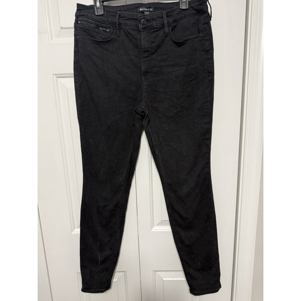 Athleta Denim Skinny Jeans Black Zipper Pocket Women’s 14